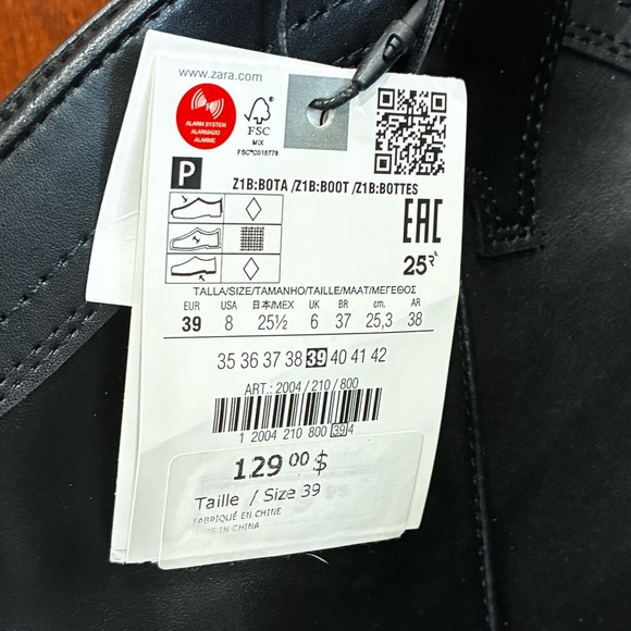 NWT ZARA Black Faux Leather Cowboy Calf Boots Metal Toe Cap - Picture 4 of 9